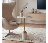 FineBuy Table d'appoint en métal avec Plateau en marbre Blanc 37cm Rond - Table d'appoint Moderne - Table Basse Design - Table de Salon - Table de Salon élégante Faite à la Main