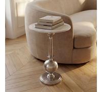 FineBuy Table d'appoint ronde 40x40cm argent avec plateau en marbre massif blanc - Table d'appoint design métal pierre naturelle - Table basse de salon Art Déco - Table de canapé de salon faite à la m