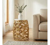 FineBuy Table d'appoint 40cm Or avec Plateau en marbre Blanc - Petite Table Basse Ronde - Table de canapé Alu Moderne - Table de Salon Aluminium - Table Design piètement métallique Fait Main