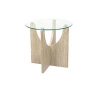Table d'appoint Ø45cm plateau verre et piétement en MDF aspect travertin - VERTINA - ALTOBUY