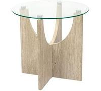 Table d'appoint Ø45cm plateau verre et piétement en MDF aspect travertin - VERTINA - ALTOBUY Beige