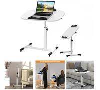 TABLE D'APPOINT 60 x 40 cm - XUANYU - Table de Lit a Roulette - Avec barre d'arrêt - Hauteur Réglable -Blanc