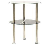 Table d'Appoint à 2 Niveaux Transparent/Noir 38 cm Verre Trempé Salon vidaXL