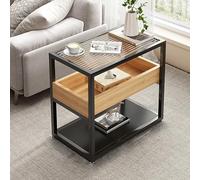 Table d'appoint à 3 niveaux avec plateau en verre trempé, étagère de rangement et porte-revues pour salon, chambre ou canapé