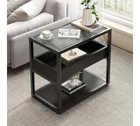 Table d'appoint à 3 niveaux avec plateau en verre trempé, étagère de rangement et porte-revues pour salon et chambre à coucher