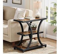 Table d'Appoint à 3 Niveaux,Little Tree,Table de Chevet avec Design Géométrique en Métal et Espace de Rangement,Marron Rustique