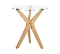 Table d'appoint à plateau de verre et bois clair VALLEY