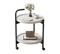 Table d'appoint à roulettes Ronde à Deux Niveaux pour Petits espaces, Table de Chevet Mobile avec étagère de Rangement, pour canapé, Salon et Chambre(White,40cm)