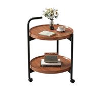 Table d'appoint à roulettes Ronde à Deux Niveaux pour Petits espaces, Table de Chevet Mobile avec étagère de Rangement, pour canapé, Salon et Chambre(Brown,40cm)