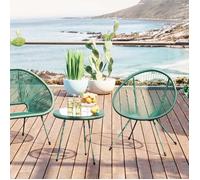 Kare Acapulco Mono Table d'appoint design pour l'intérieur et l'extérieur au design rétro, petite table basse pour balcon, jardin, terrasse, structure en acier vert, verre, 50 x 50 x 50 cm (H x l x P)