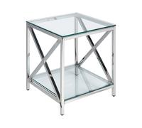 Beliani Table d'Appoint Argentée et Transparent en Verre Trempé et Acier 50 x 45 cm Audet