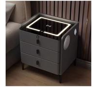 Table d'appoint avec chargement sans fil, tiroirs, lumière LED réglable, ports USB pour chambre à coucher, salon, bureau