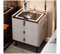 Table d'appoint avec chargement sans fil, tiroirs, lumière LED réglable, ports USB pour chambre à coucher, salon, bureau