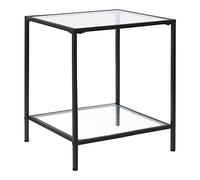 Table d'Appoint avec Étagère Table Carrée Design Bouts de Canapé de Salon Plateau en Verre Trempé Pieds en Acier 55 x 45 x 45 cm Noir Transparent