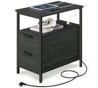 Table d’Appoint - VASAGLE - Petite Table Fine avec 2 Tiroirs - Gris Anthracite et Noir Classique
