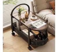 Table d'appoint avec panier de rangement, organiseur de table de chevet en métal, table d'appoint mobile pour salon et chambre à coucher, table basse moderne avec étagères