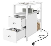 Table d'Appoint avec Prise Intégrée - WOLTU Chevet Étroite avec 2 Tiroirs - 60x30x60cm - Blanc W0ATT0861