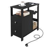Table d'Appoint avec Prise Intégrée - WOLTU Chevet Étroite avec 2 Tiroirs - 60x30x60cm - Noir W0ATT0862