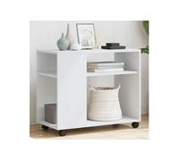 vidaXL Table d'appoint avec roues Blanc 70x35x60 cm Bois d'ingénierie