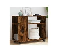 vidaXL Table d'appoint avec roues – chêne fumé, bois d'ingénierie