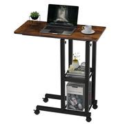 Table d'Appoint avec roulettes, 60x30cm Table Roulante pour Lit Canapé, Table de Lit pour Ordinateur,Hauteur Réglable 69-90cm