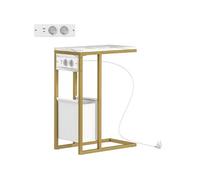 HomCom Table d'appoint forme C – station de charge secteur+USB, panier tissu, effet marbre, blanc