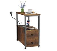Table d'appoint avec station de recharge, table de salon avec 2 tiroirs et port USB et prise de courant