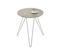 Table d'appoint BENNO table à café table basse ronde bout de canapé design retro vintage pieds épingle en métal chromé, décor béton
