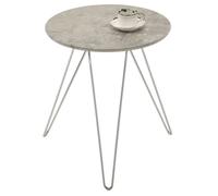 Table d'appoint BENNO table à café table basse ronde bout de canapé design retro vintage pieds épingle en métal chromé, décor béton