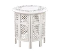 Beliani Table d'Appoint Blanc Cassé en Bois de Manguier Ronde à Base Ajourée Style Rétro Elara