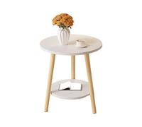 Table D'appoint Blanche En Bois, Bout De Canape Ronde, Petite Table Basse Avec Plateau En Bois Double Épaisseur, Avec Trois Pieds En Bois, Pour Chevet De Chambre Ou Côté Canapé Du Salon(60X60X60CM)