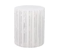 Table d'Appoint Blanche en MDF Ronde à Base Cannelée Style Rétro Effet Viei