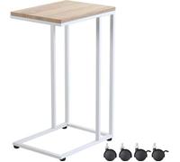 Table d'appoint bout de canapé avec roulettes Cadre en métal blanc Desserte de lit Support ordinateur portable