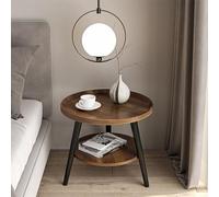 Table D'Appoint Bout De Canapé en Bois Industriel Rond À 2 Niveaux Guéridon Style Rétro Meuble De Salon Chambre Marron 40 X W: 40 X H: 48cm (Color : Brown, Size : 40 * 40 * 48cm)