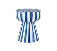 Table d'appoint. bout de canapé. table de chevet. acier émaillé rayures bicolore. bleu et blanc. Ø34 x H41cm