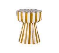Table d'appoint. bout de canapé. table de chevet. acier émaillé rayures bicolore. ocre et blanc. Ø34 x H41cm