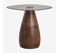 Table d'appoint carrée 50x50 cm en verre trempé Mariana Poignée en bois foncé