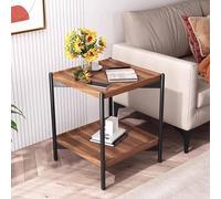 Table d'appoint carrée à 2 Niveaux avec Cadre en métal Noir, Table de Rangement Rustique for canapé, Salon, Chambre à Coucher, Petits espaces(50x50x50cm)