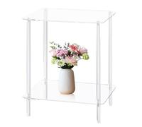 Table d'appoint carrée en acrylique transparent à deux niveaux | Design moderne pour chambre à coucher, salon, petits espaces | Table de chevet à 2 niveaux pour décoration d'intérieur 40,6 x 30,5 x