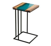 Table d'Appoint Carrée en Bois "Douglas" 55cm Naturel & Bleu