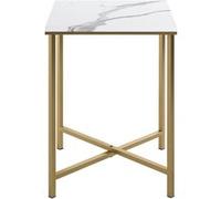 Table d'appoint carrée en métal coloris doré et MDF imitation marbre - longueur 39 x profondeur 39 x hauteur 53 cm - PEGANE - Doré G