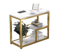 Table D'appoint Carrée Moderne En Bois, Bout De Canape De Salon, Petite Table Basse De Chambre, Avec 3 Étagères De Rangement Plaquées Marbre, Structure En Acier Robuste Et Durable(D,60X30X68CM)