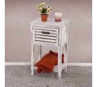 Mendler Table d'appoint/Chevet, 1 tiroir, 35x27x57cm, Shabby, Vintage - Blanc
