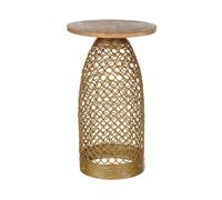 Table d'Appoint Claire et Dorée en Bois de Manguier Plateau Rond Base Ajour