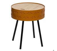 Atmosphera - Table d'appoint coffre Shiro - Jaune moutarde - Diam. 38 x H. 45 cm