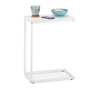 Relaxdays Table d'appoint en Forme de C, à Glisser, métal, Aspect Bois, HLP : 60 x 30 x 45 cm, pour Salon, Blanc