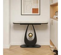 Table Dappoint Contemporaine en Pierre Frittée, Structure en U avec Sphère Suspendue, Cadre en Acier Au Carbone Renforcé, Montage Facile, Salon, Entrée, Couloir White C+Black 39.3in