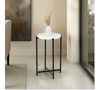 Table d'appoint CRATO H 55 cm Ronde, Plateau en Marbre Blanc, Bout de Canapé pour Salon Design Chic, Piétement en Métal Noir