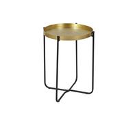 AltoBuy SYMBA - Table d'Appoint D35cm Plateau en Métal Doré Martelé Pieds en Métal Noir