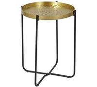 AltoBuy SYMBA - Table d'Appoint D35cm Plateau en Métal Doré Martelé Pieds en Métal Noir